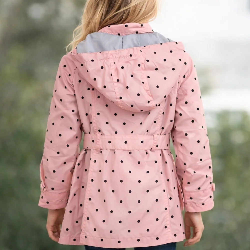 Jessica Simpson Girls Pink Polka Dot Trench Coat Size 6X | Hooded (1220)